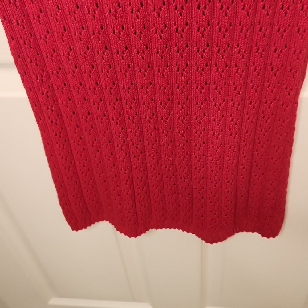 VTG MODA INT'L Red Knit Short Sleeve Scalloped Neckline Midi Dress Size S - Picture 8 of 15